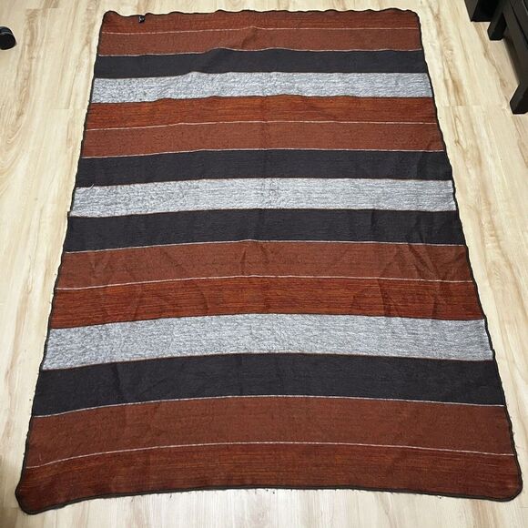 Shupaca Alpaca Blend Striped Throw Blanket Gray Rust Orange - Picture 7 of 16